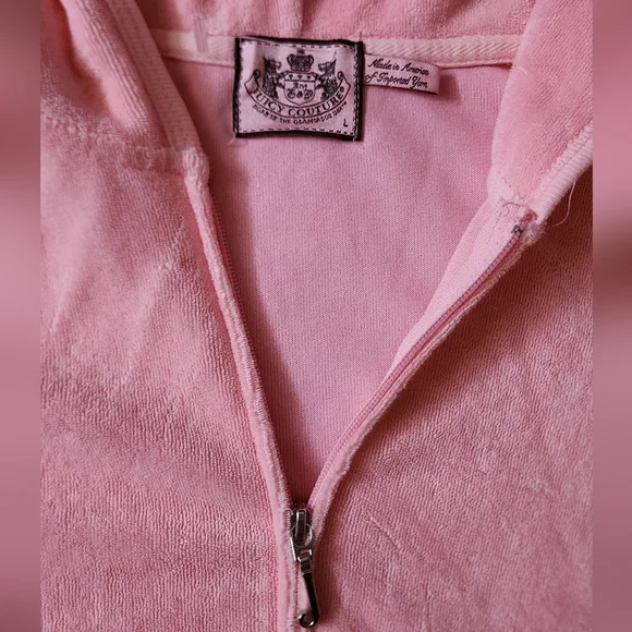 Juicy Couture "Juicy Made me Do It" vintage  bubblegum pink terry jacket Large - Picture 5 of 8
